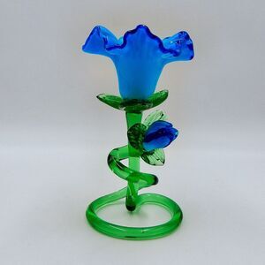 Studio Art Glass Morning Glory Flower Candle Holder 7 Inch Curled Stem Bud Vase